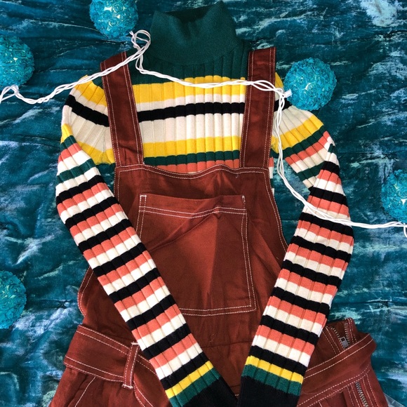 Rust brown contrast stitch jumpsuit - Picture 2 of 4